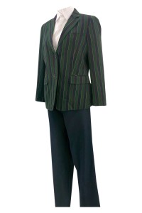 設計條紋上衣套裝西裝    訂做雙鈕扣西裝套裝   黑色綠色條紋  陽明山莊  物管行業  BWS264
